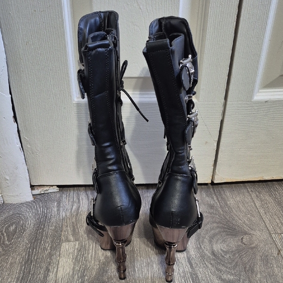 Muerto Gothic Finger Bone Heel Skull Buckle Mid Calf Boots Demonia 1026 Sz 7 - Picture 10 of 15